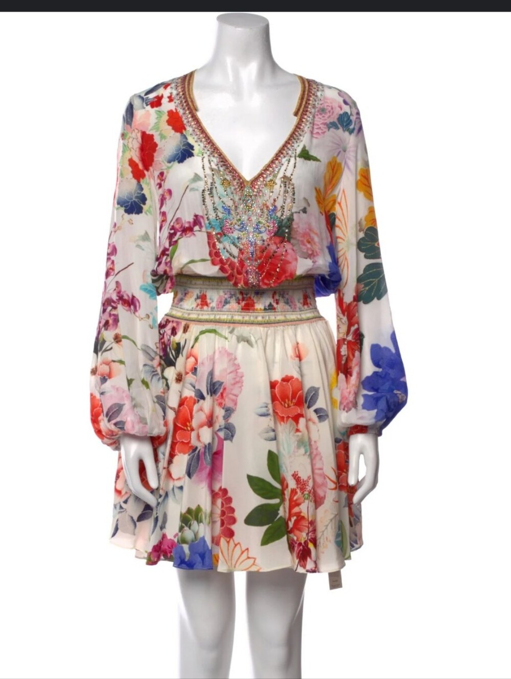 Camilla Memories Of A Garden Silk Beaded Mini Dress Medium